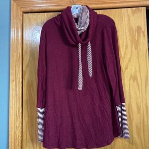 Maroon and white My Story brand cowl neck tunic